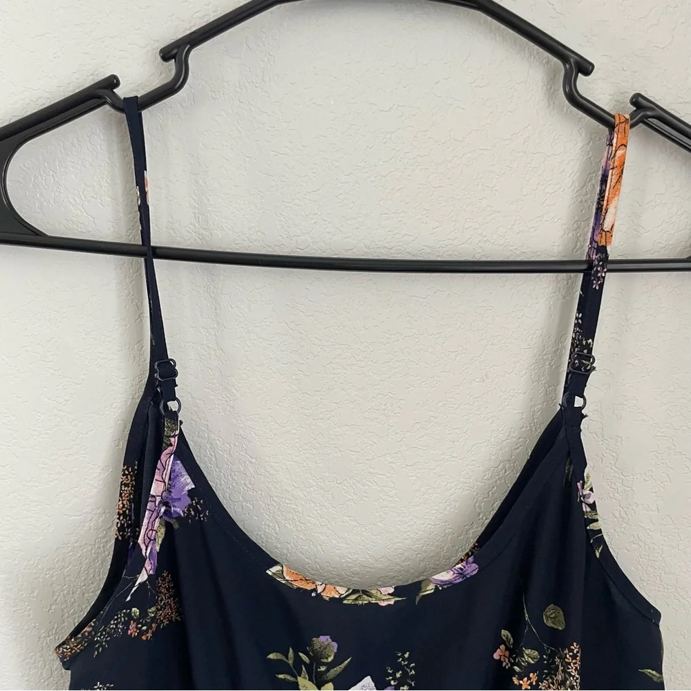 Xhilaration Black Floral Midi Dress XS Purple Blue Spaghetti Strap Boho Summer